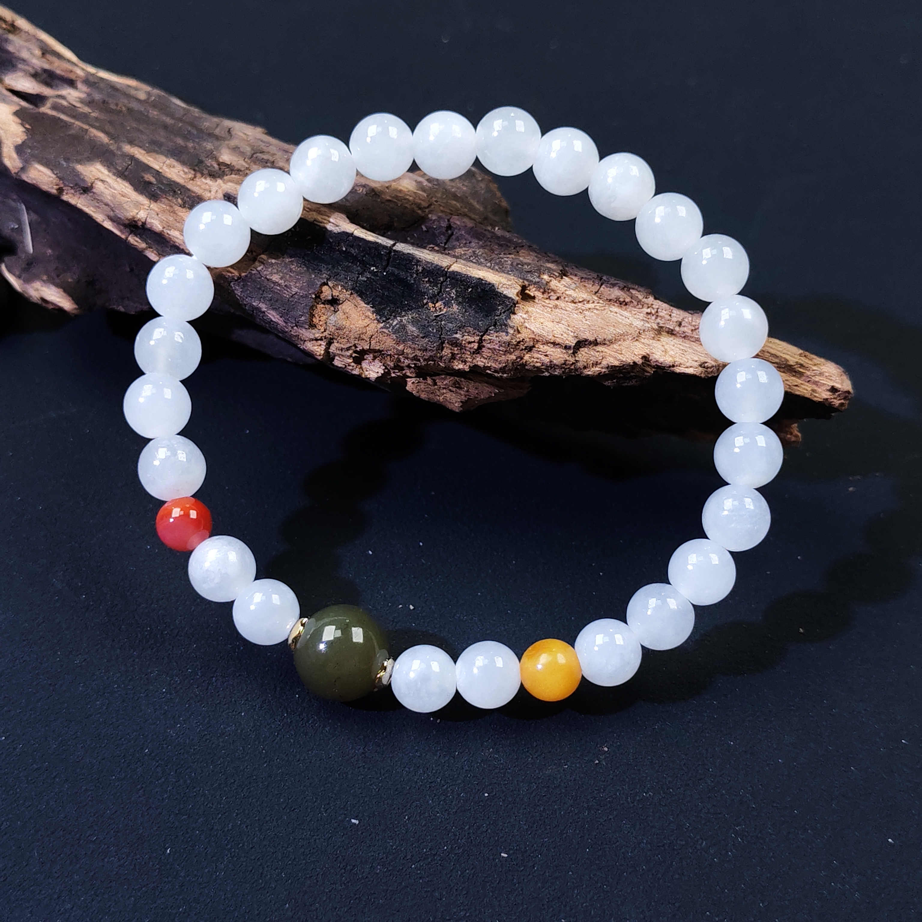 【华之京】和田玉白玉手串圆珠手串和田玉6mm