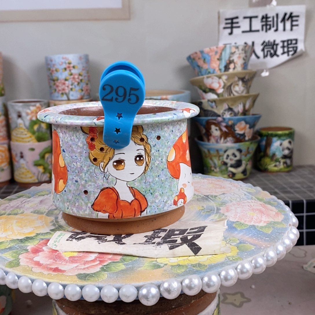 紫砂花盆红陶手绘花盆