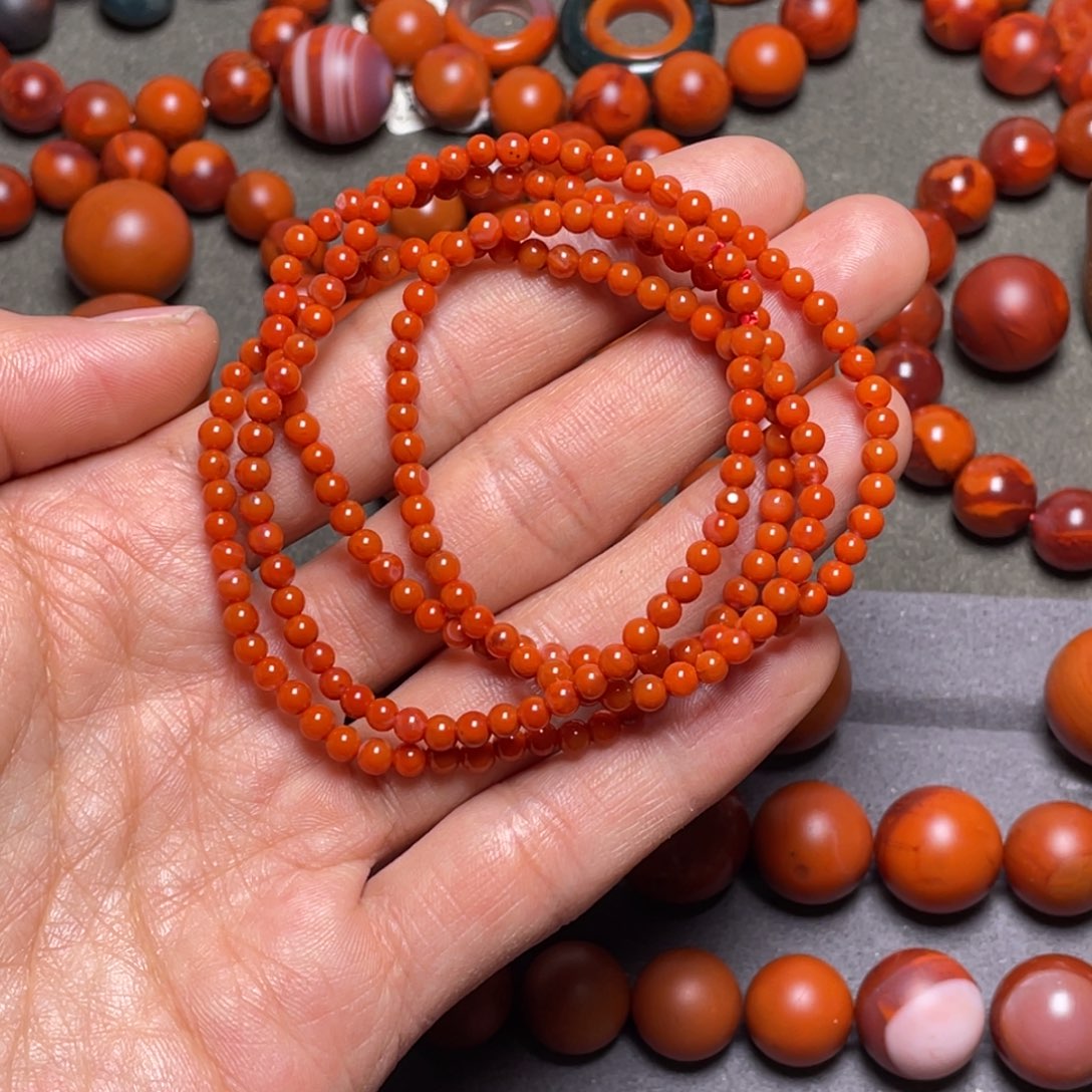 南红玛瑙南红多圈3+毫米未镶嵌Q***r