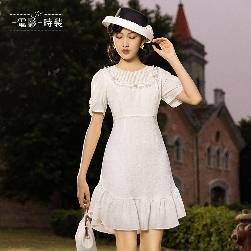 【林一专属】一电影一时装蕾丝小个子礼服短袖连衣裙FENL124600