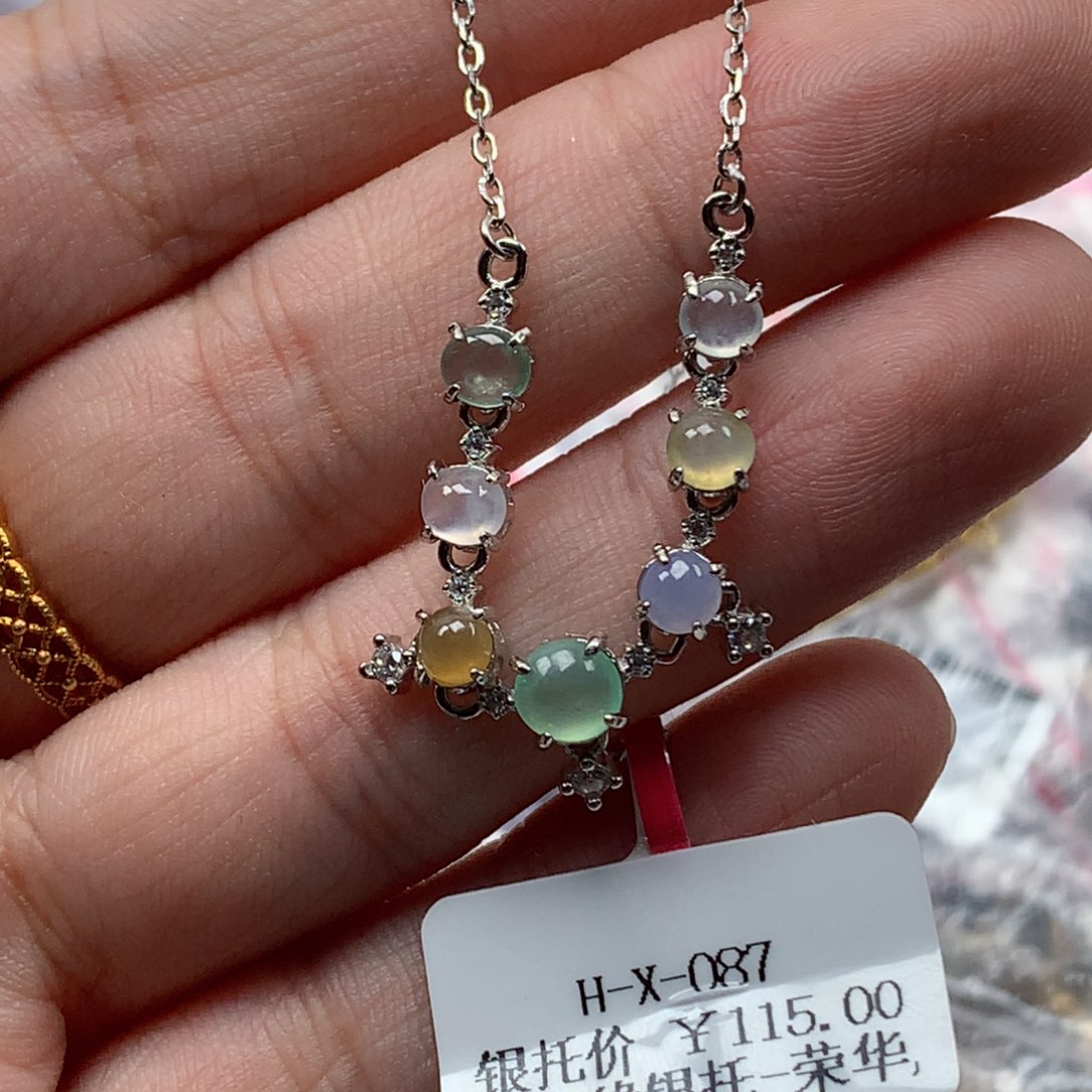 翡翠银S925镶嵌戒指天然翡翠吊坠