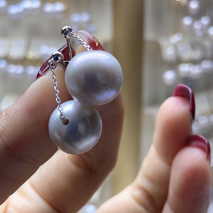 银S925镶嵌淡水珍珠耳饰