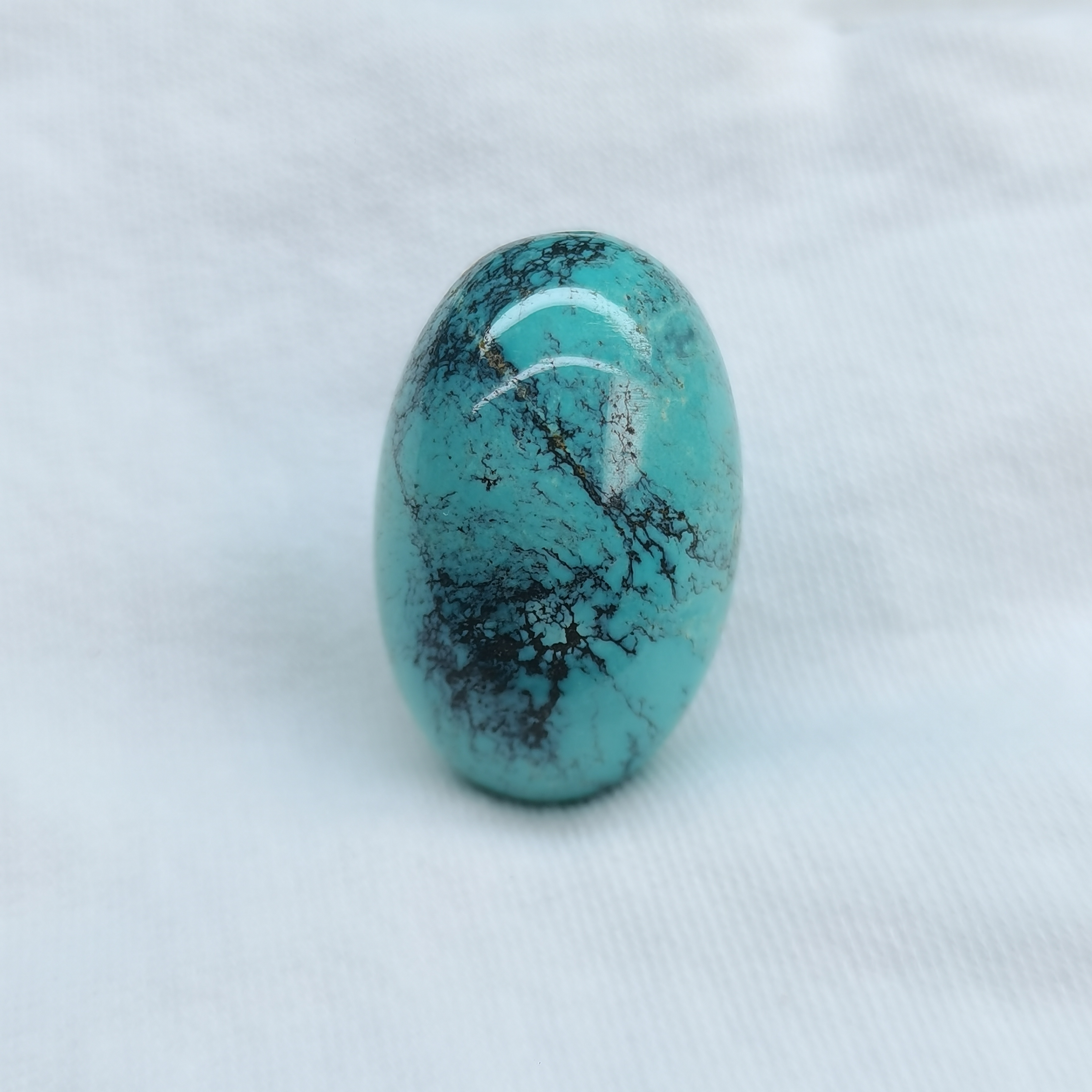 原矿高瓷绿松石蓝绿色水草纹枣珠 直径19MM长29.6MM 重15.5g