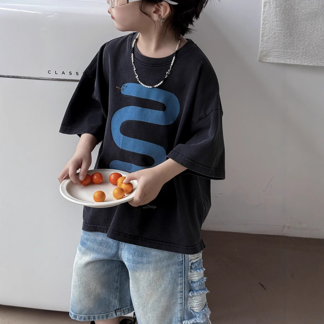 童装T恤炒色潮牌T恤男童男孩复古美式洋气上衣帅气