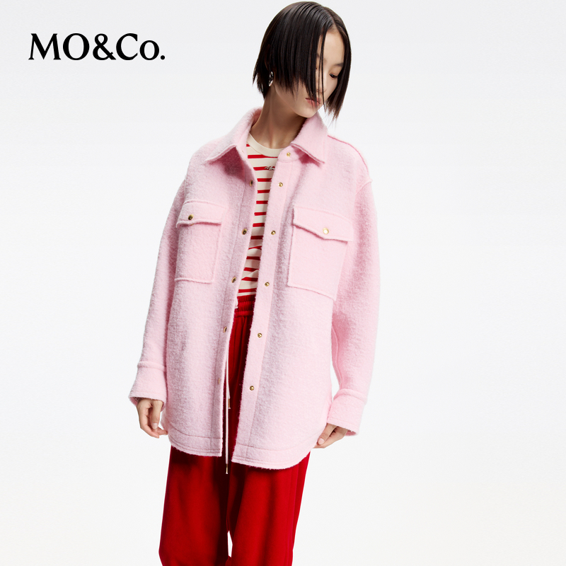 【陈嘉尔专属】【美丽诺绵羊毛】MOCO春口袋廓形毛呢外套MBD1COT010