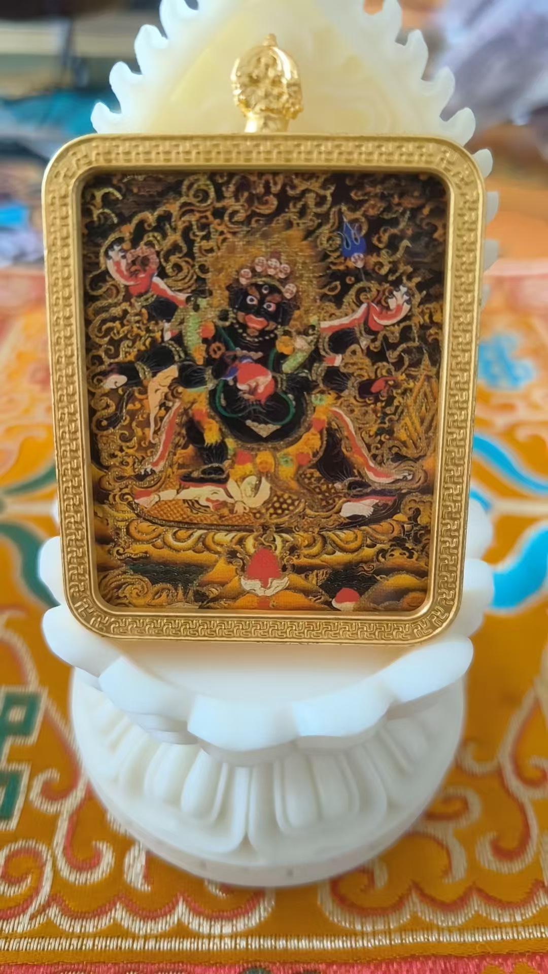 吊坠925银皮 大黑天宝座唐卡项链复古吊坠