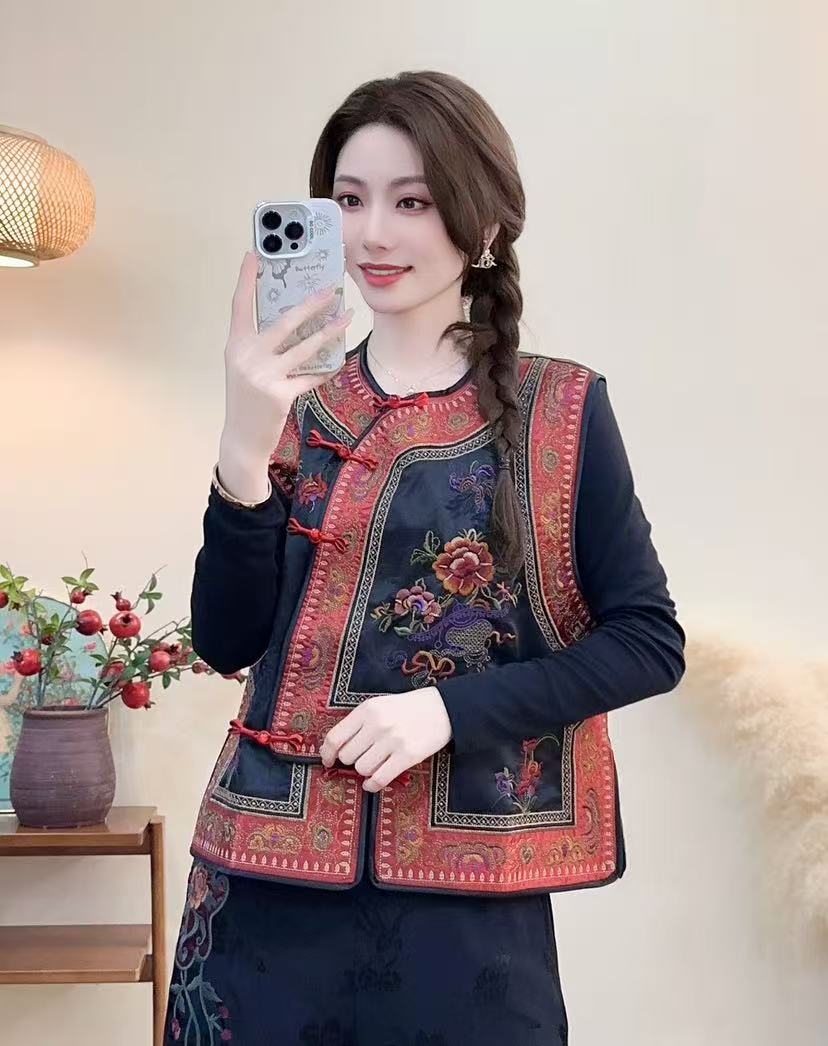 2816新款  国风绣花马甲时尚百搭女士中式中国风