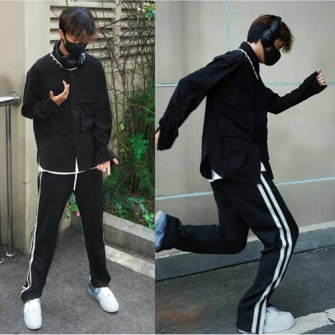 长裤断码福利#高奢男女休闲裤情侣直筒裤爆款条纹长裤潮牌男装