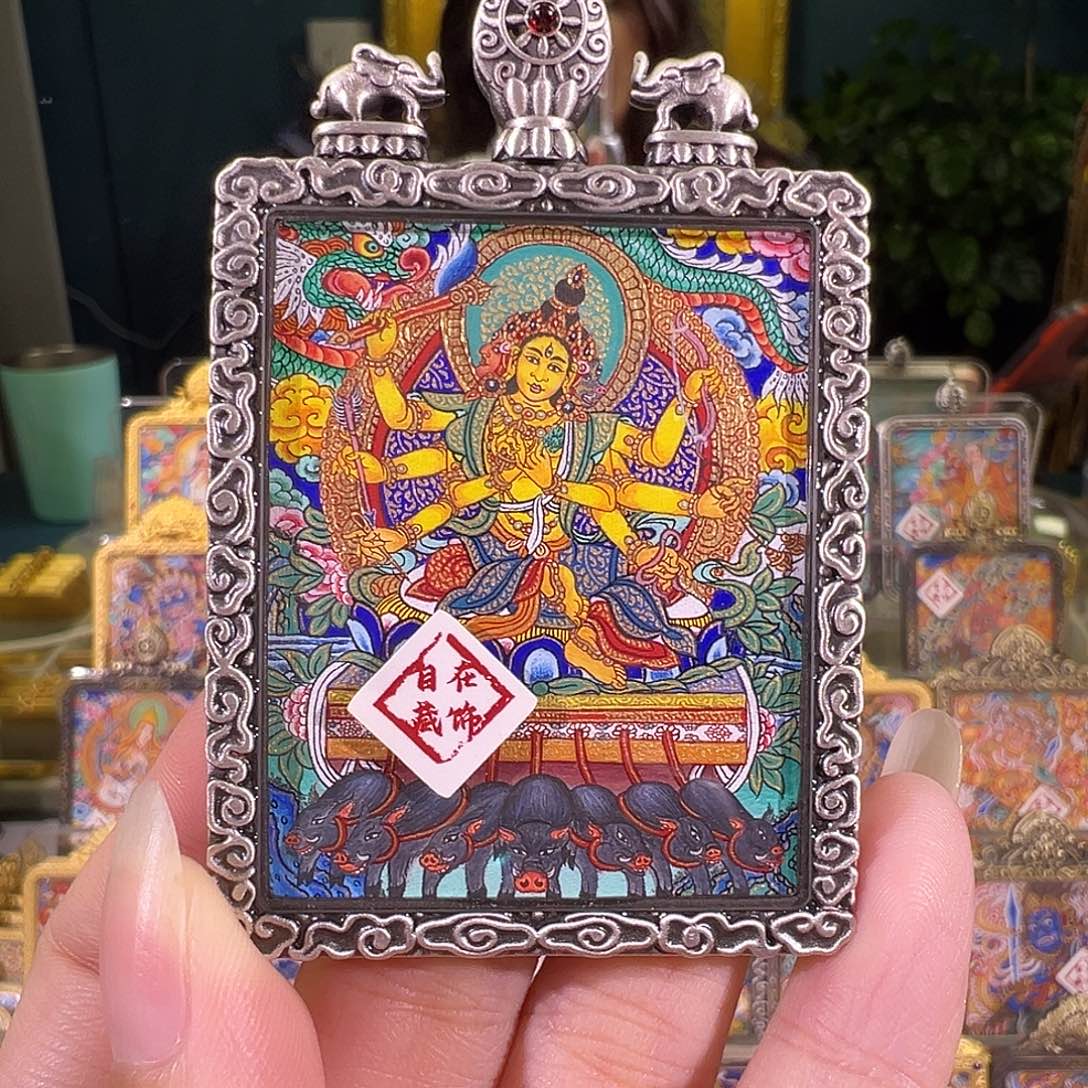 吊坠摩利支天热贡纯手绘唐卡