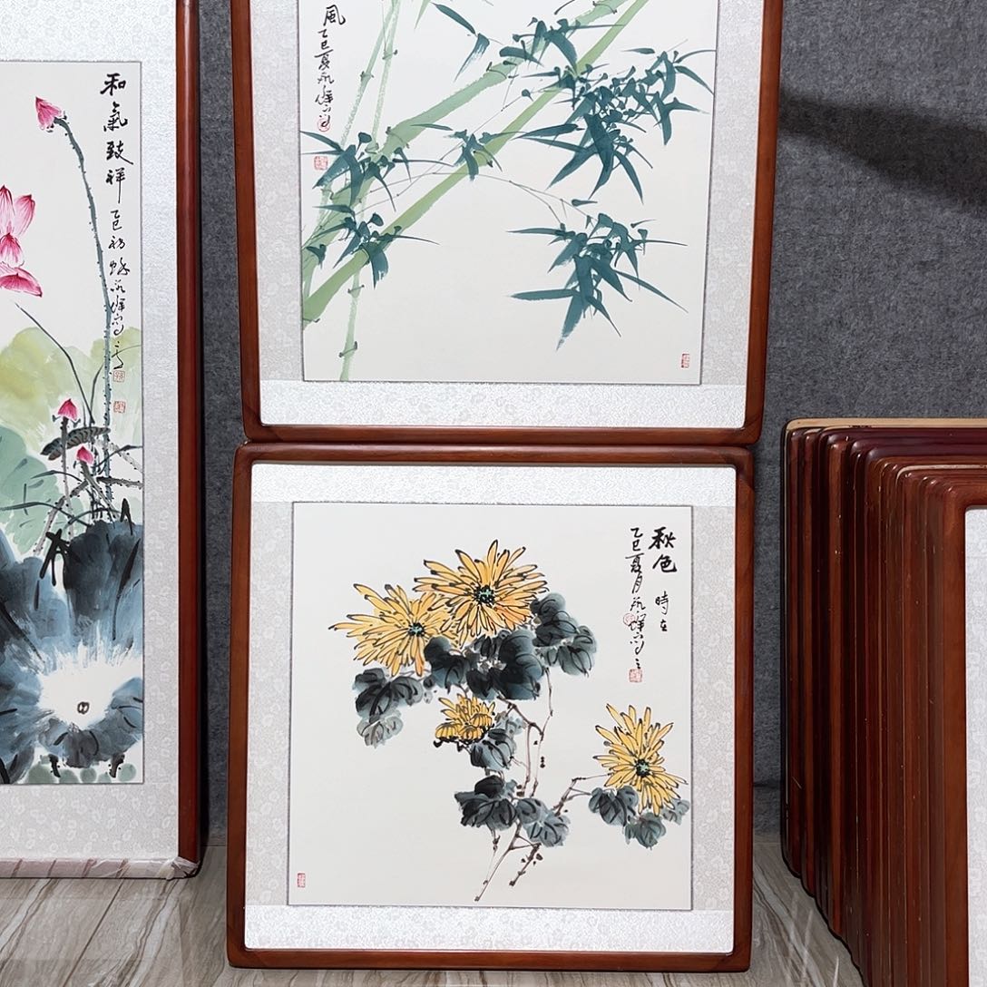 国画书画作品带框63×63