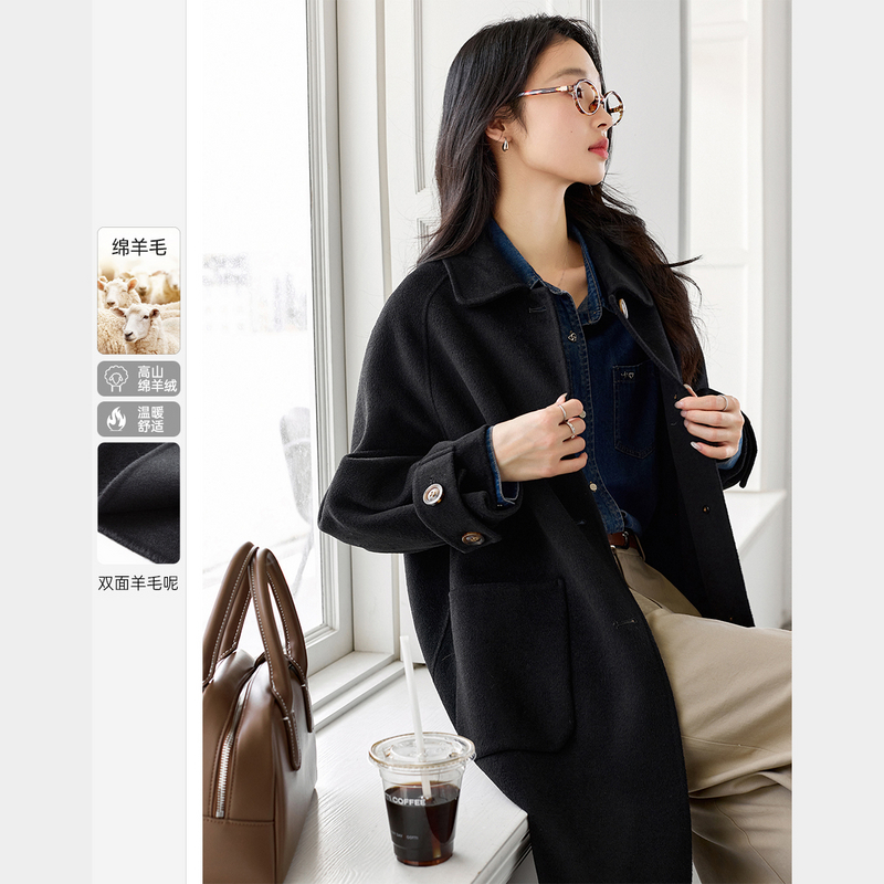 梵希蔓羊毛双面呢大衣女冬中长款宽松显瘦呢外套气质50811