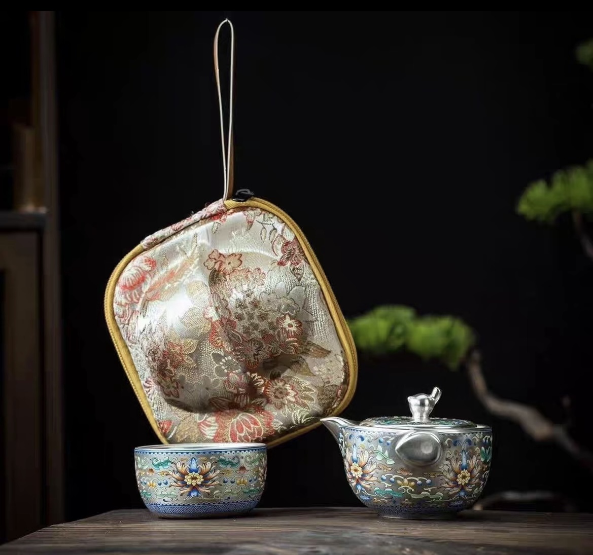 周鸿杰旅行套装方便携带足银旅行茶具珐琅彩旅行茶具134