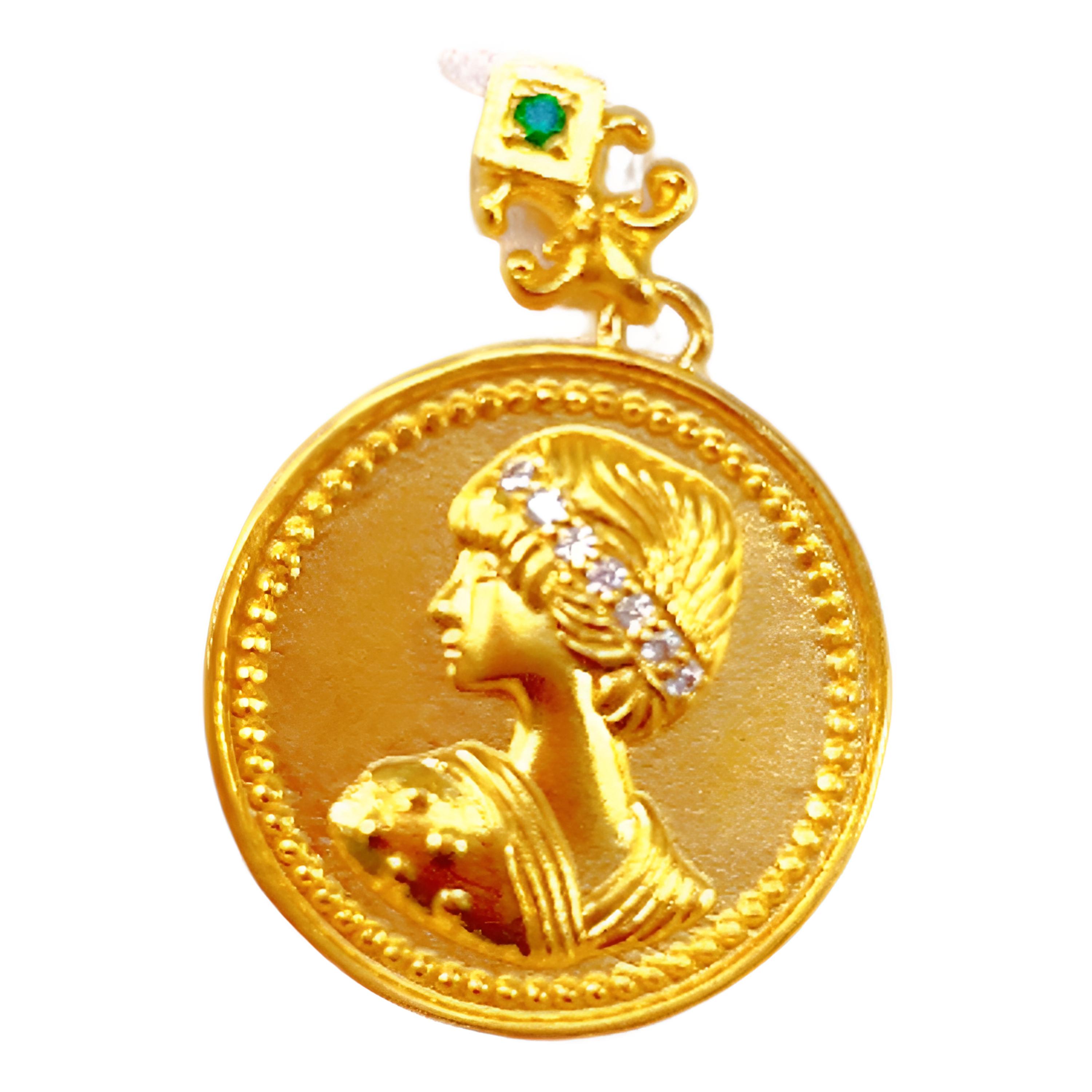 【优豪黄金】足金999古法黄金女王牌吊坠小众仙女黄金贵妇精致吊坠