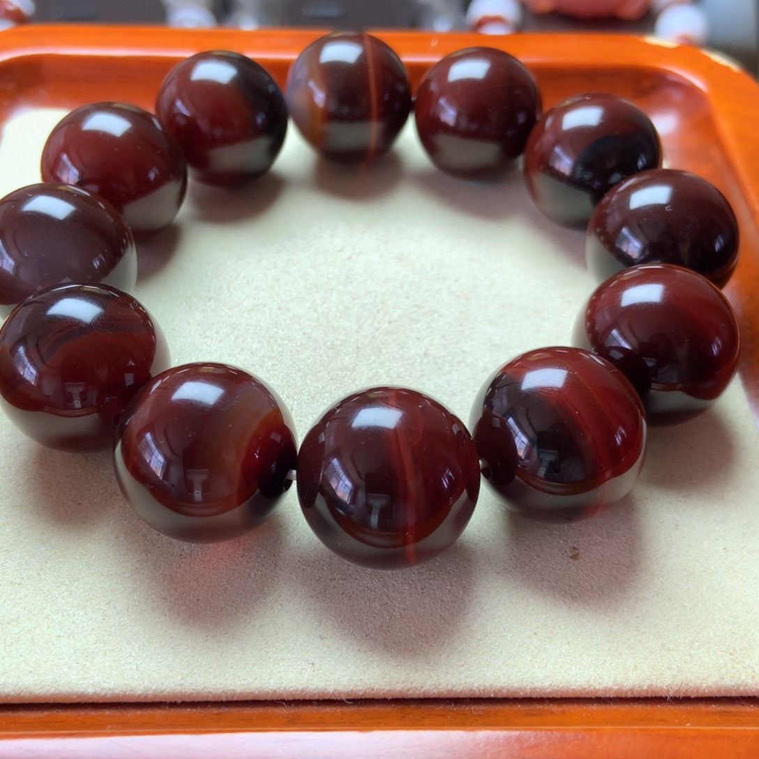 未镶嵌手串玛瑙/玉髓酒红大珠 黑红系列