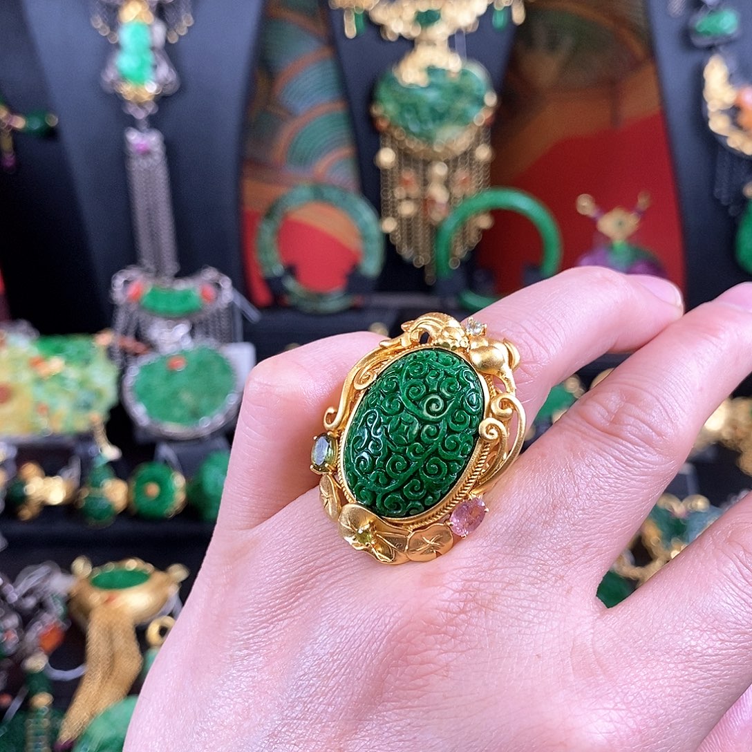 翡翠银S925镶嵌戒指戒指