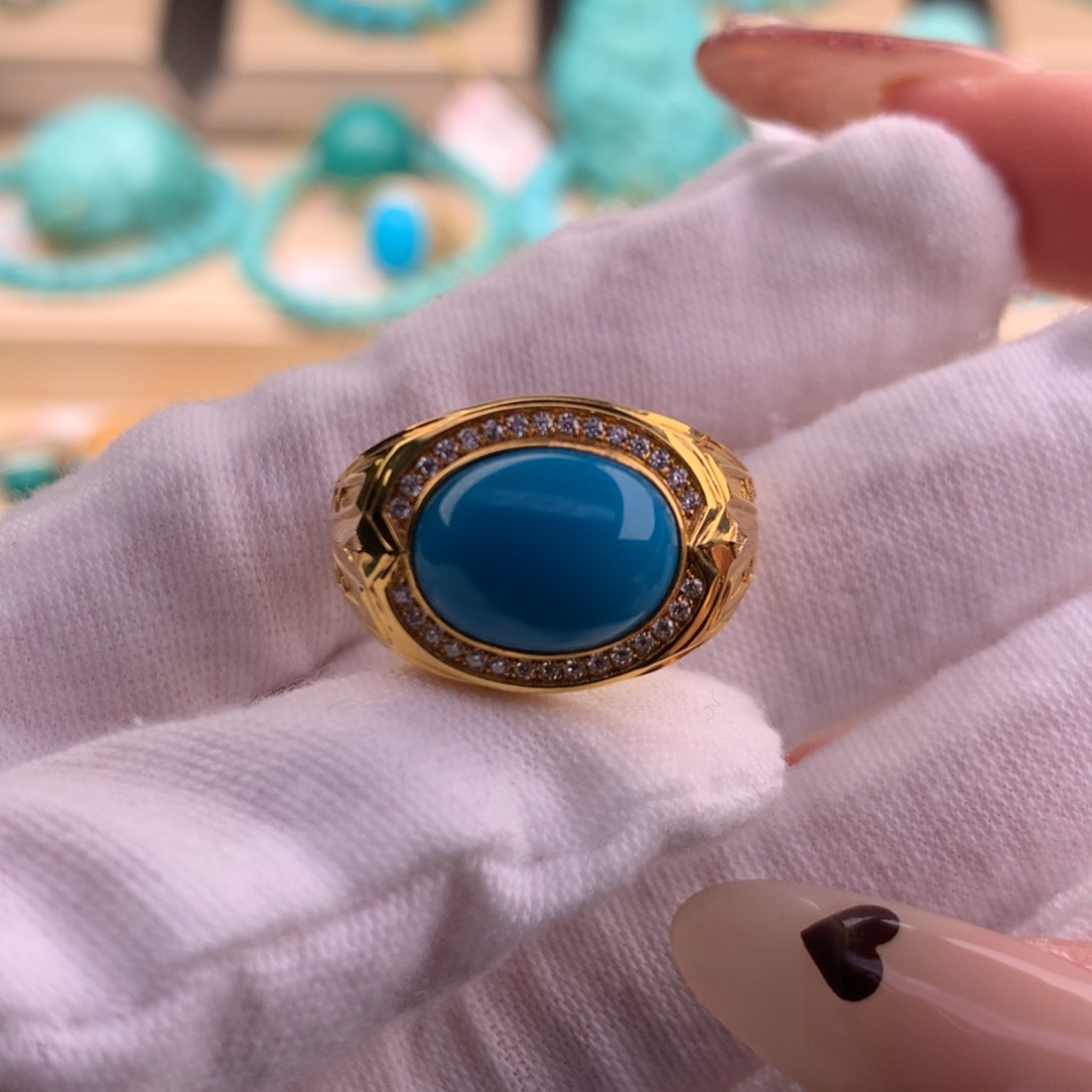 绿松石珠宝奇石18K金镶嵌