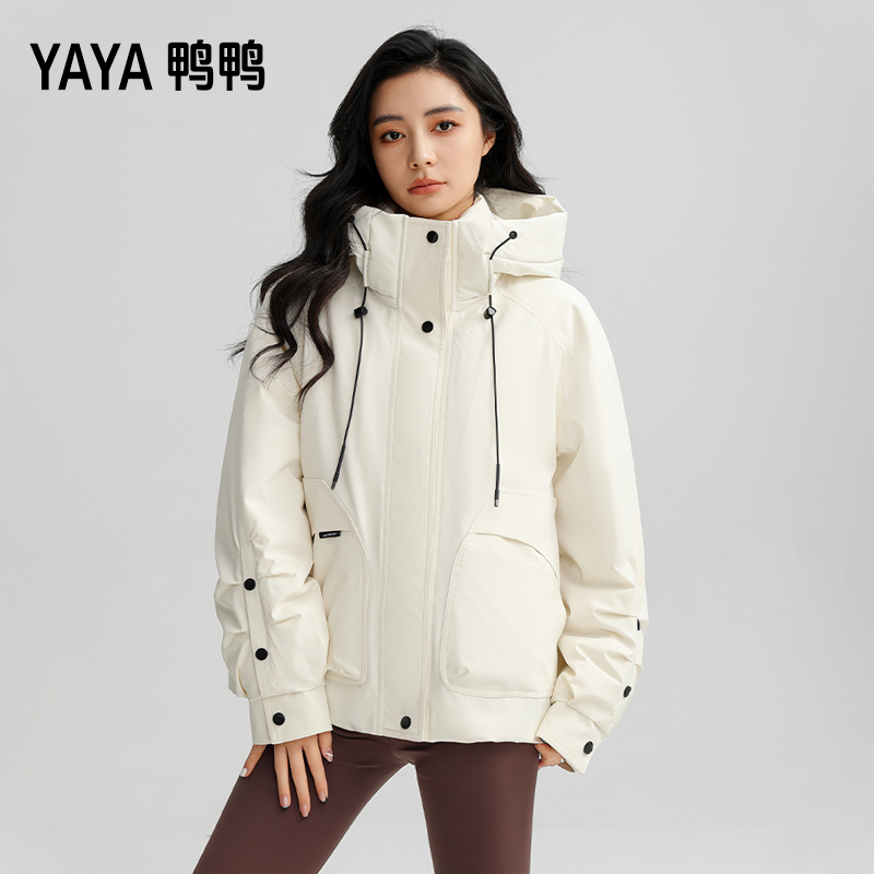YAYA/鸭鸭羽绒服女士2025冬季短款轻薄连帽宽松时尚休闲鸭绒外套