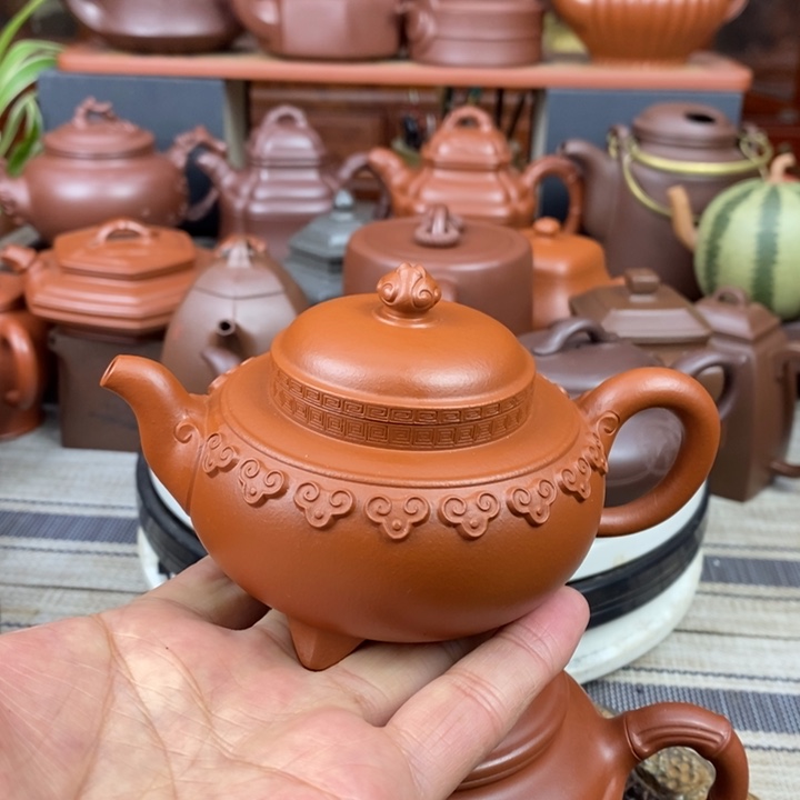 紫砂茶壶云肩如意200cc原矿赵庄朱泥新年特惠价