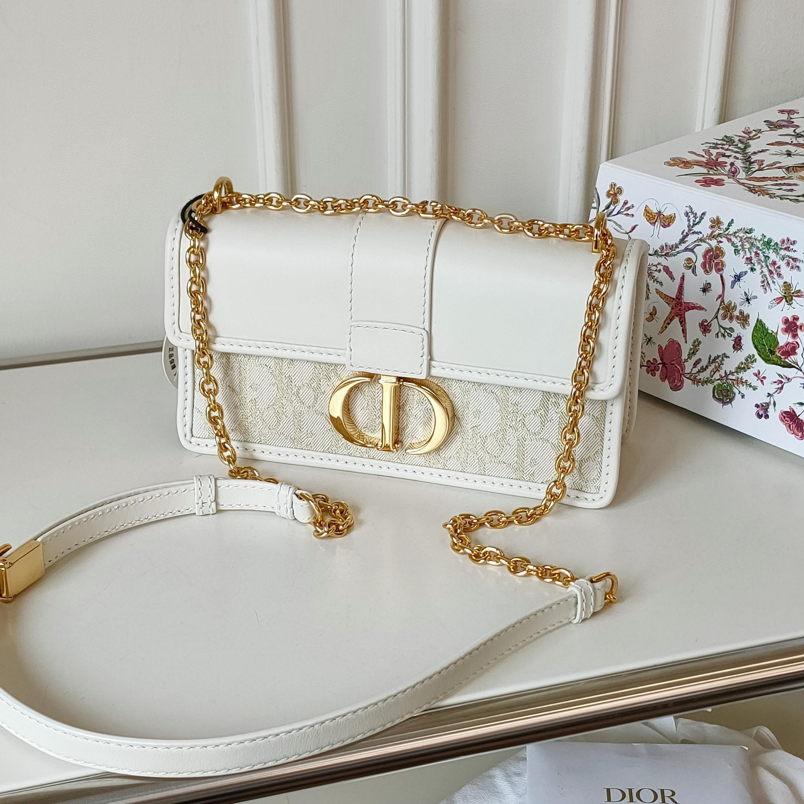 99新 DIOR/迪奥 金丝提花布面拼皮蒙田30 East-west斜挎包45687