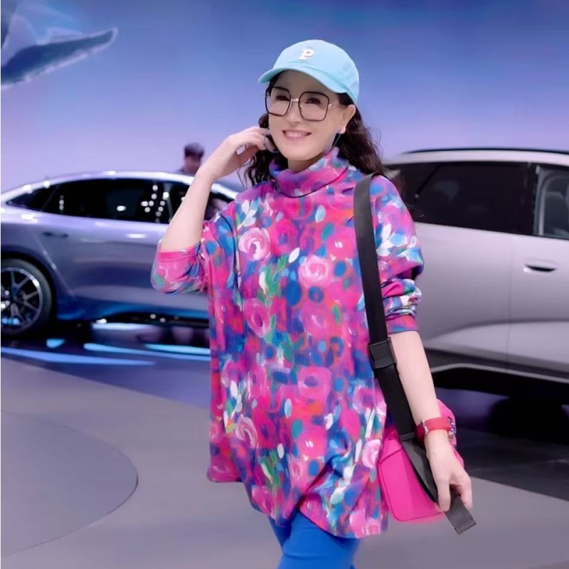 彩玫瑰正品德绒面保暖打底衫女款2025秋冬印花长袖T恤女上衣小衫