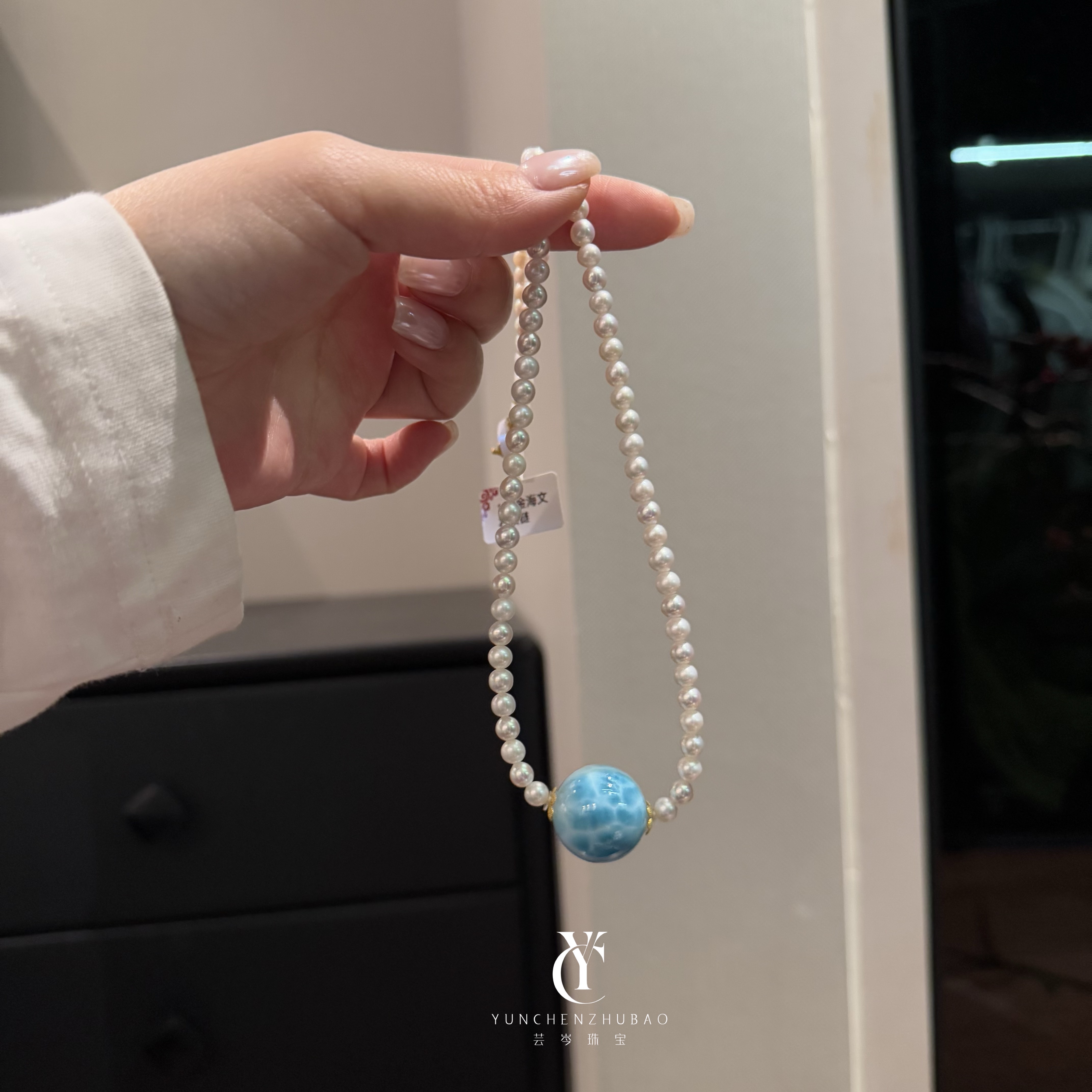 珍珠海纹石18k金项链 珍珠：4.5mm海纹石：20mm 00372