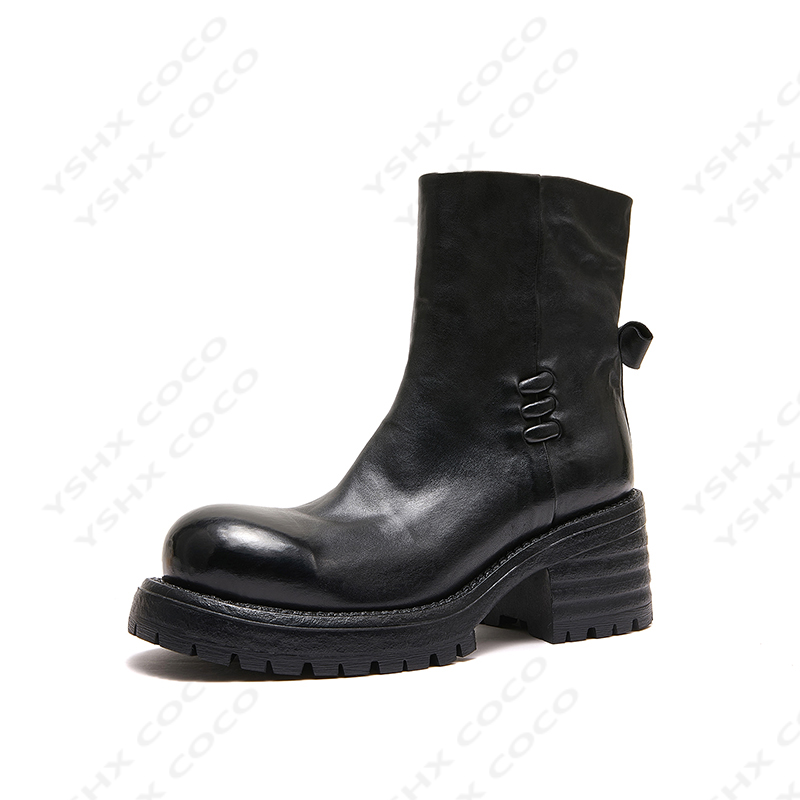 靴子女2025秋冬时装粗跟复古秋季英伦风通勤靴子马丁靴英伦风短靴