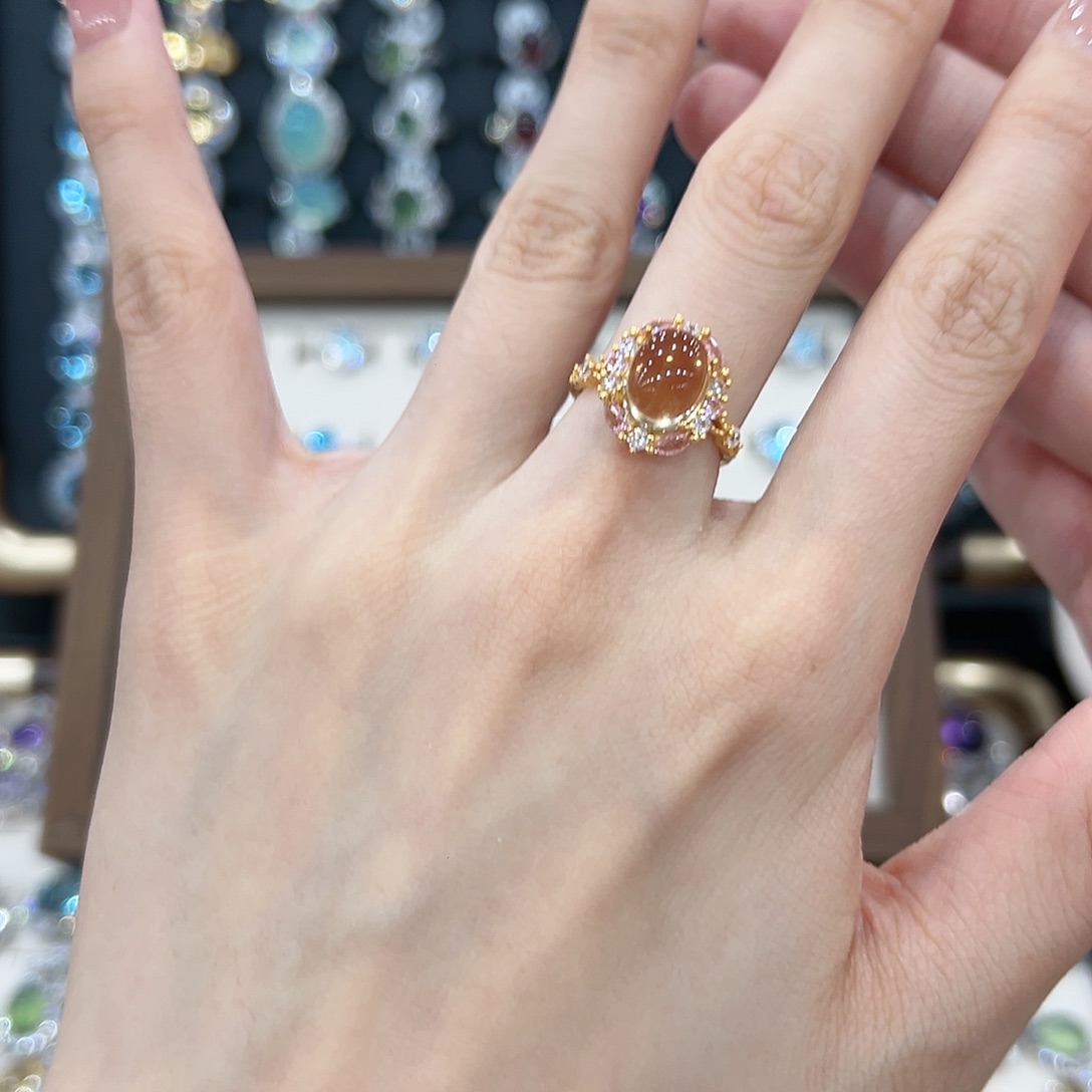 黄晶戒指银S925镀金镶嵌