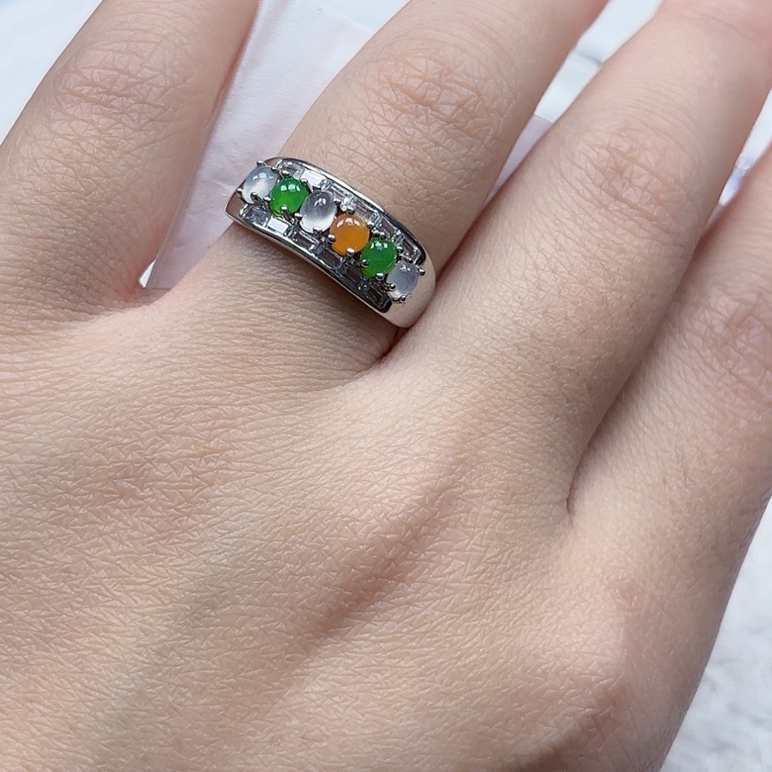 翡翠戒指银S925镶嵌戒指