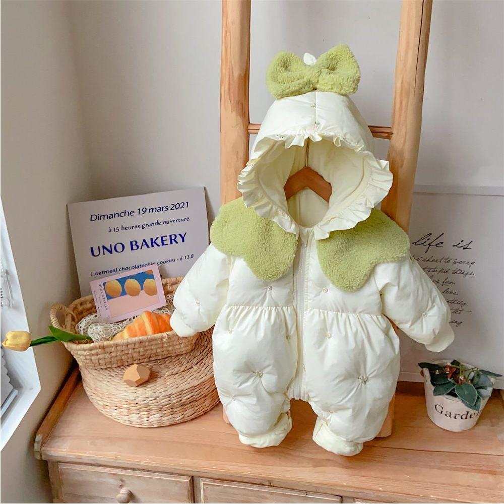 婴儿棉服冬装新生儿夹棉连体衣女宝宝可爱冬季加绒加厚棉服外出服