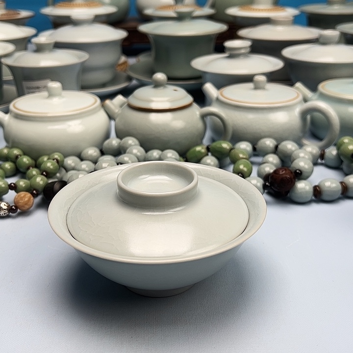 杯仿古月白釉元宝盖碗原矿原釉原产地