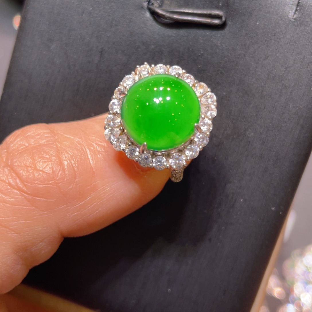 翡翠银S925镶嵌颈饰戒指