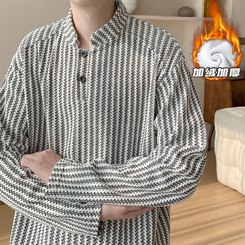 鱼骨纹亨利领卫衣男款秋冬加绒潮牌长袖打底衫美式重磅松弛感上衣