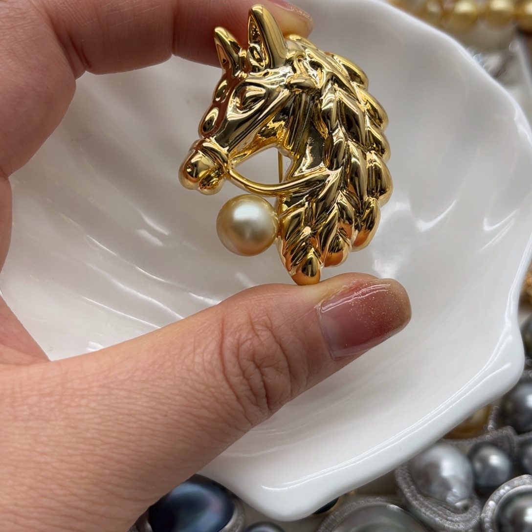 海水珍珠胸针合金