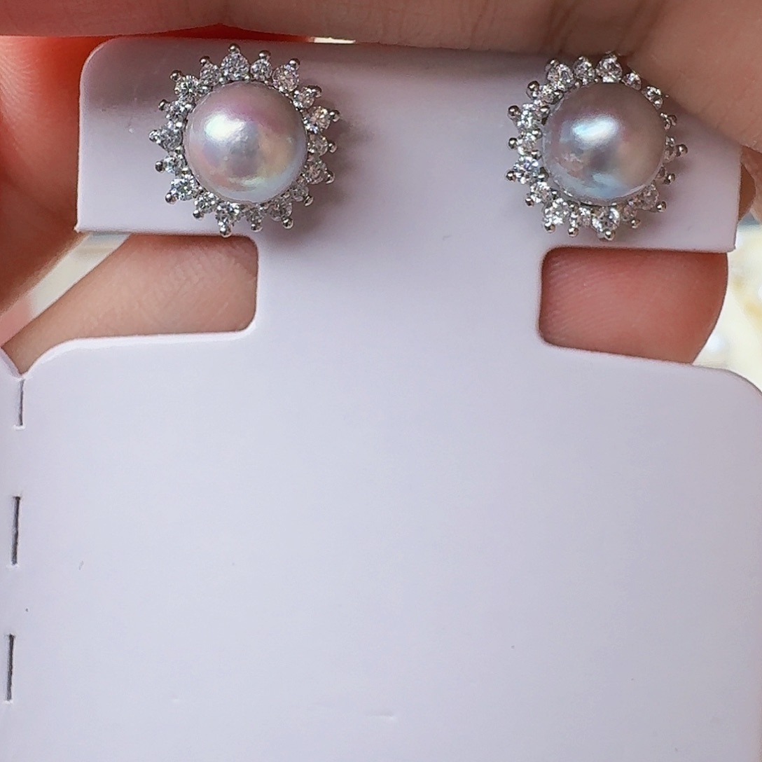 淡水珍珠耳饰银S925镶嵌