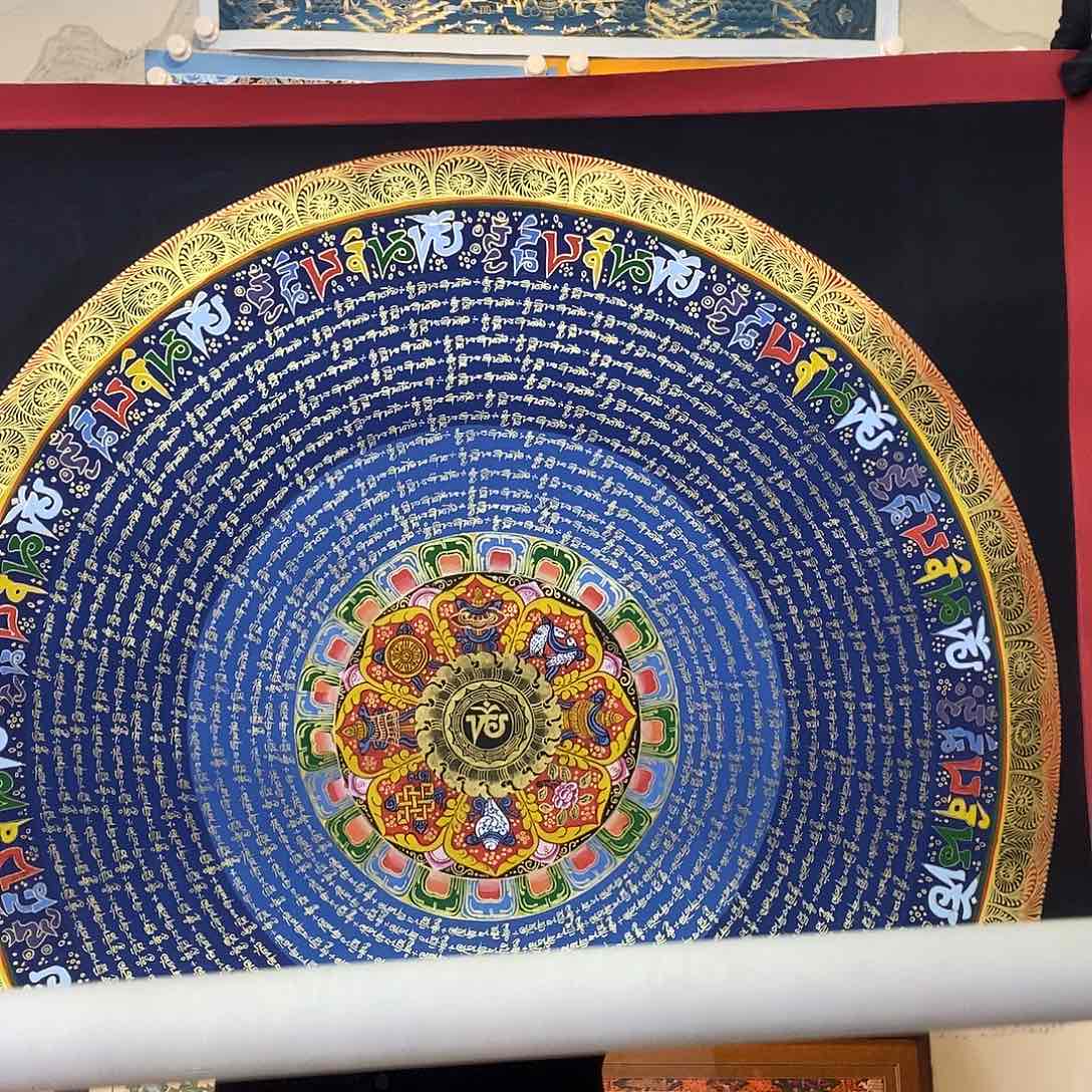 卷轴画纯手绘六字真言唐卡70厘米左右