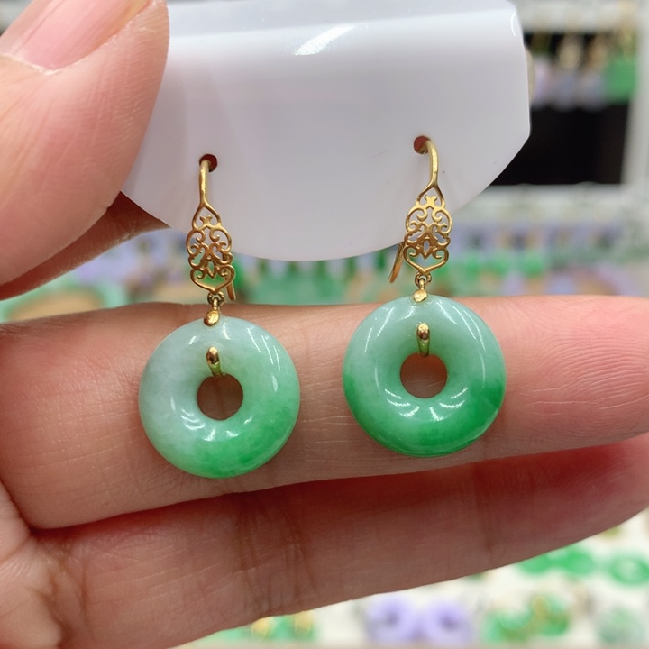 翡翠18K金镶嵌耳饰