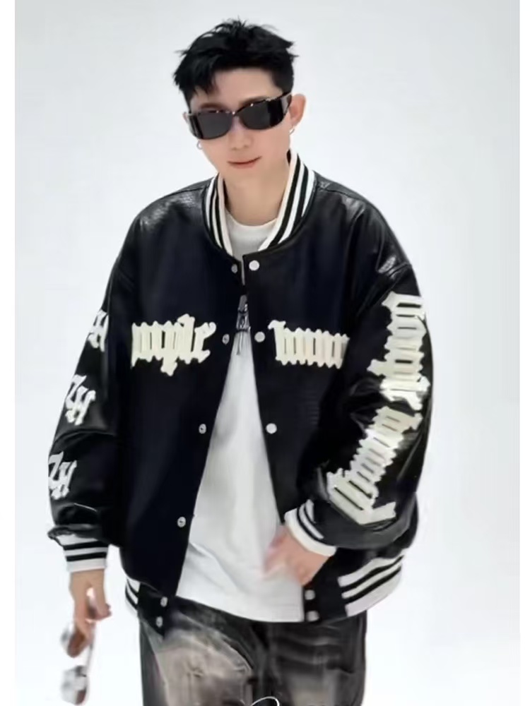 冬季皮衣 刺绣皮衣羽绒服潮牌机车风情侣款时尚百搭H-888/B0（木）