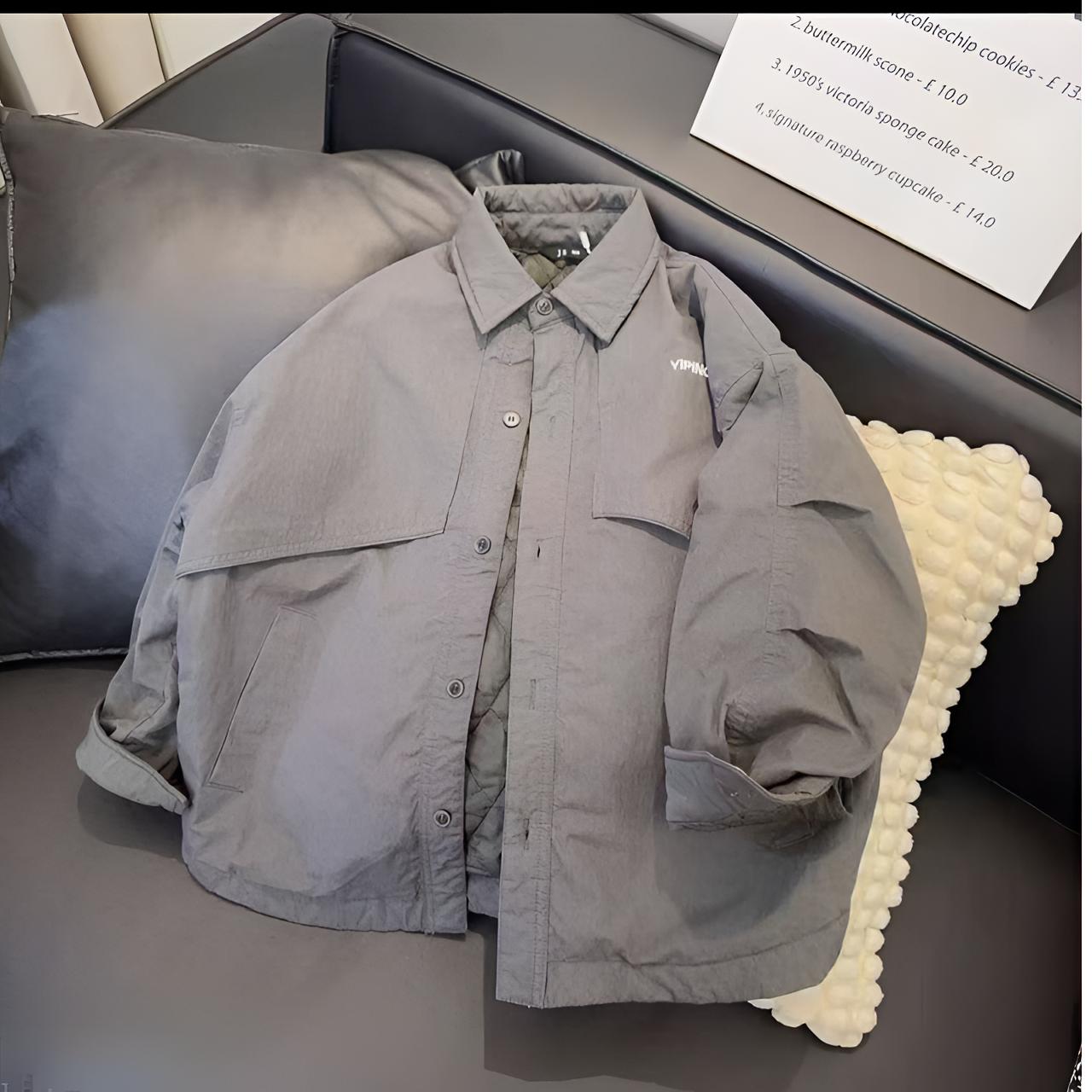 翻领方领厚款常规款字母纯色外套男士童装秋季时尚