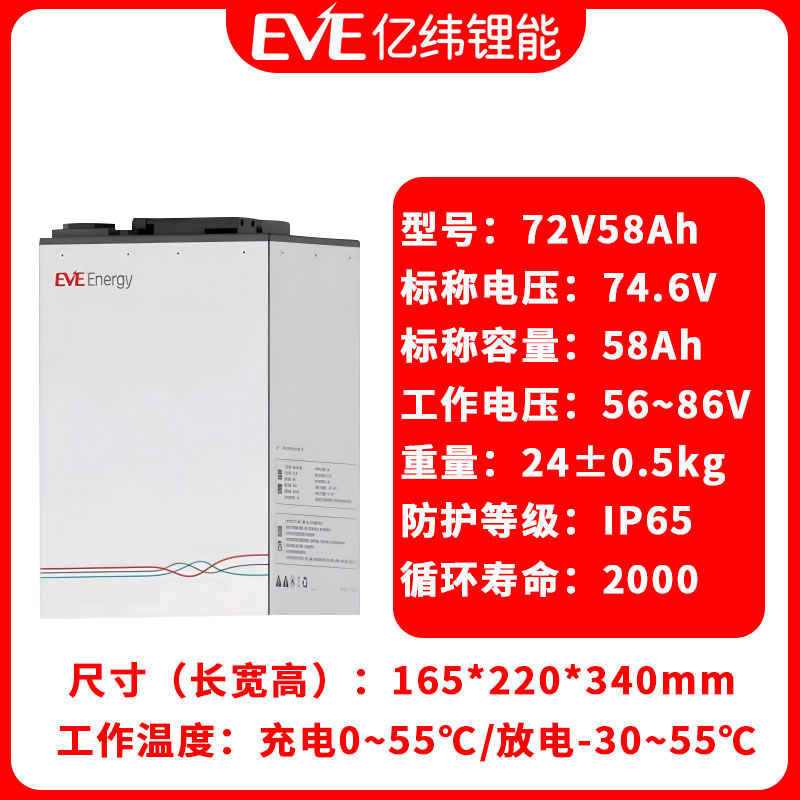 亿纬72V58A三元铁锂电动车锂电池适用于两轮三轮外卖车