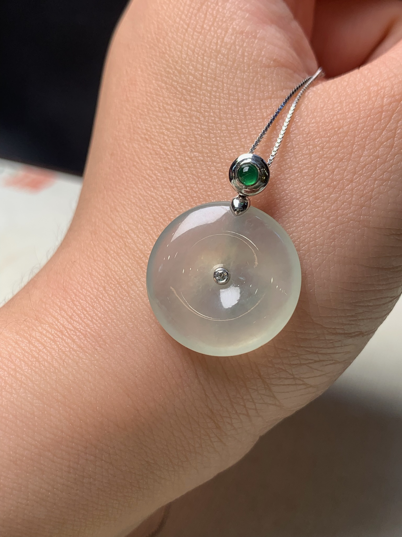 带底色冰种平安扣天然缅甸翡翠吊坠#货号0060