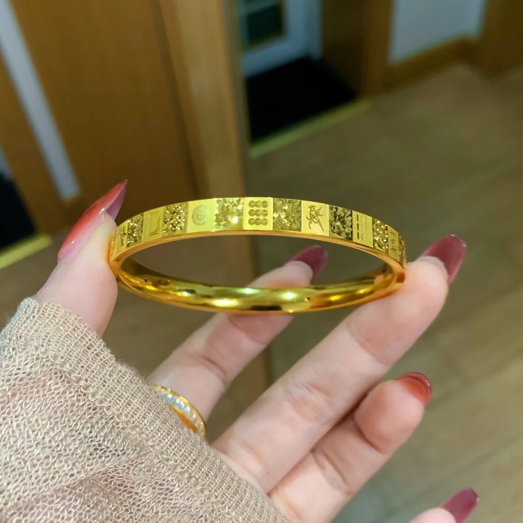 铜合金手镯 国潮金色八方来财麻将手镯不掉色新中式精美百搭手环