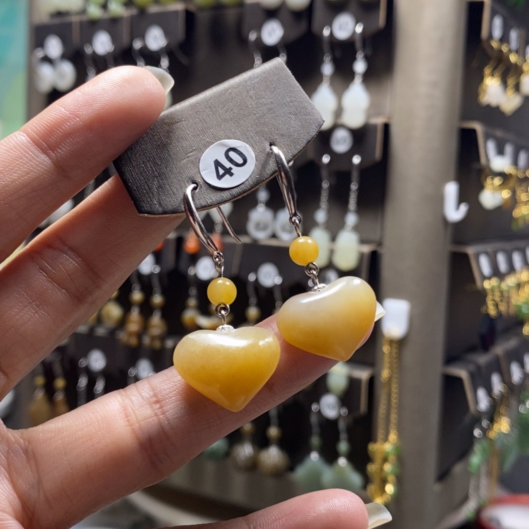 和田玉耳饰银S925镶嵌