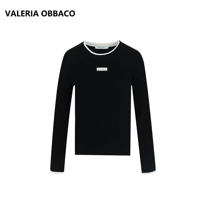 VALERIAOBBACO/瓦莱丽娅 奥贝科VO绞花肌理撞色假两件针织衫