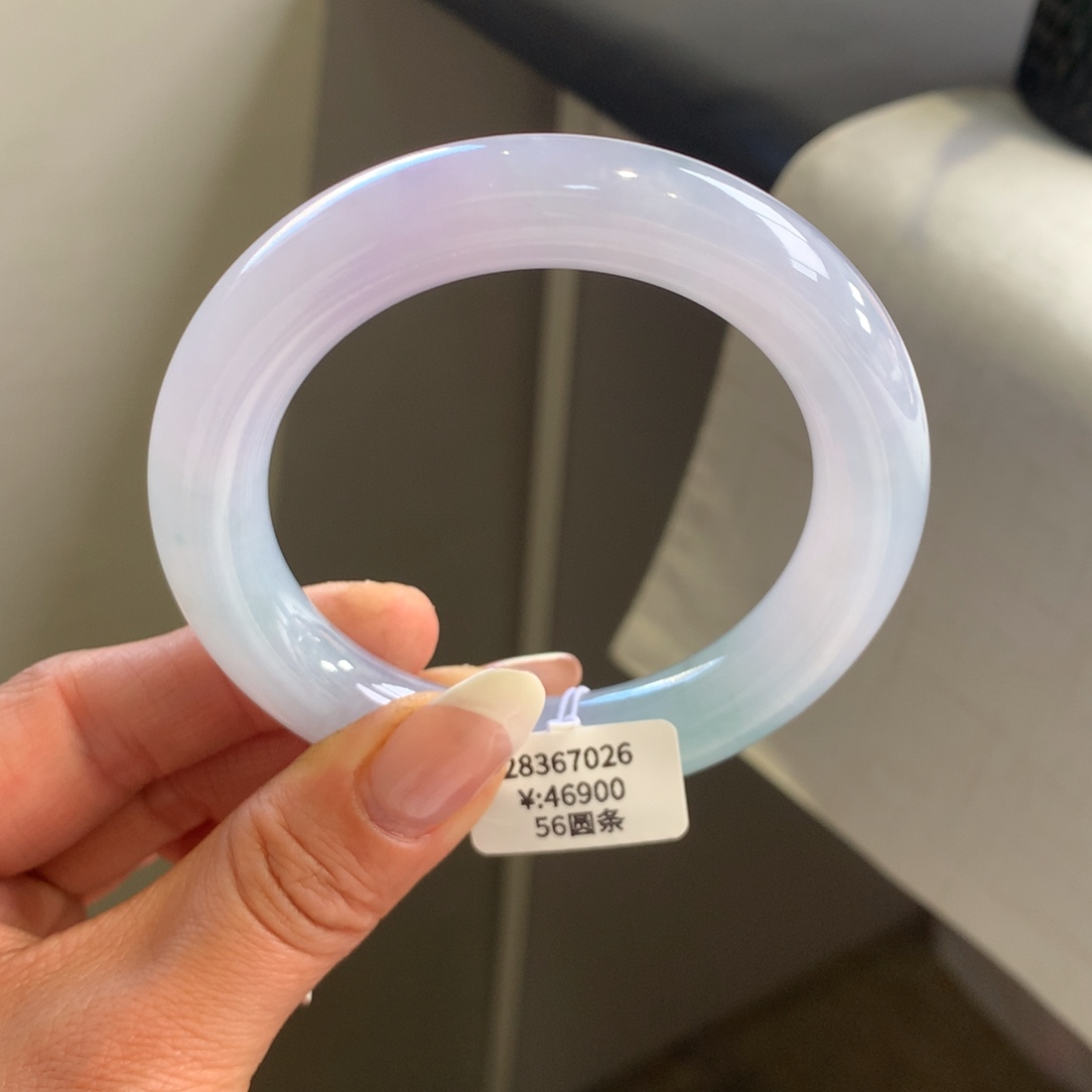 翡翠手镯未镶嵌冰紫晴水56胖圆条