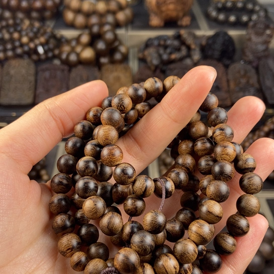 沉香手串梁*忠越南芽庄白棋楠玉化留疤