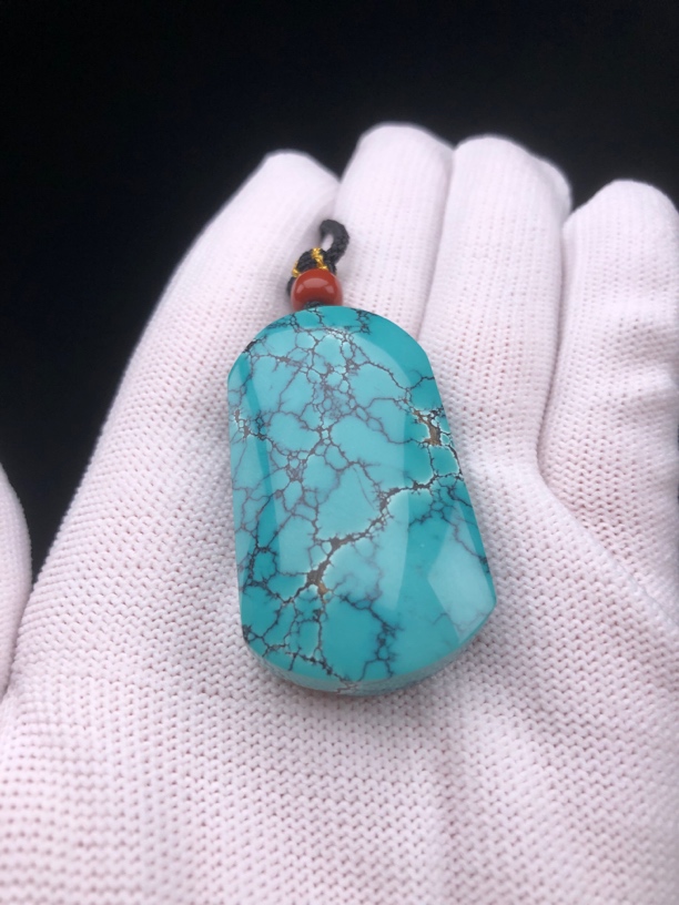 石凡珠宝原矿绿松石瓷釉网花无事牌