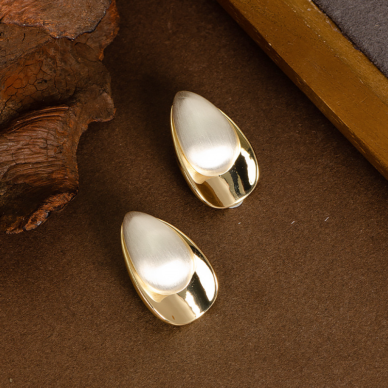 铜合金真丝耳饰 法式小众冷淡风极简个性拉丝双层水滴-657