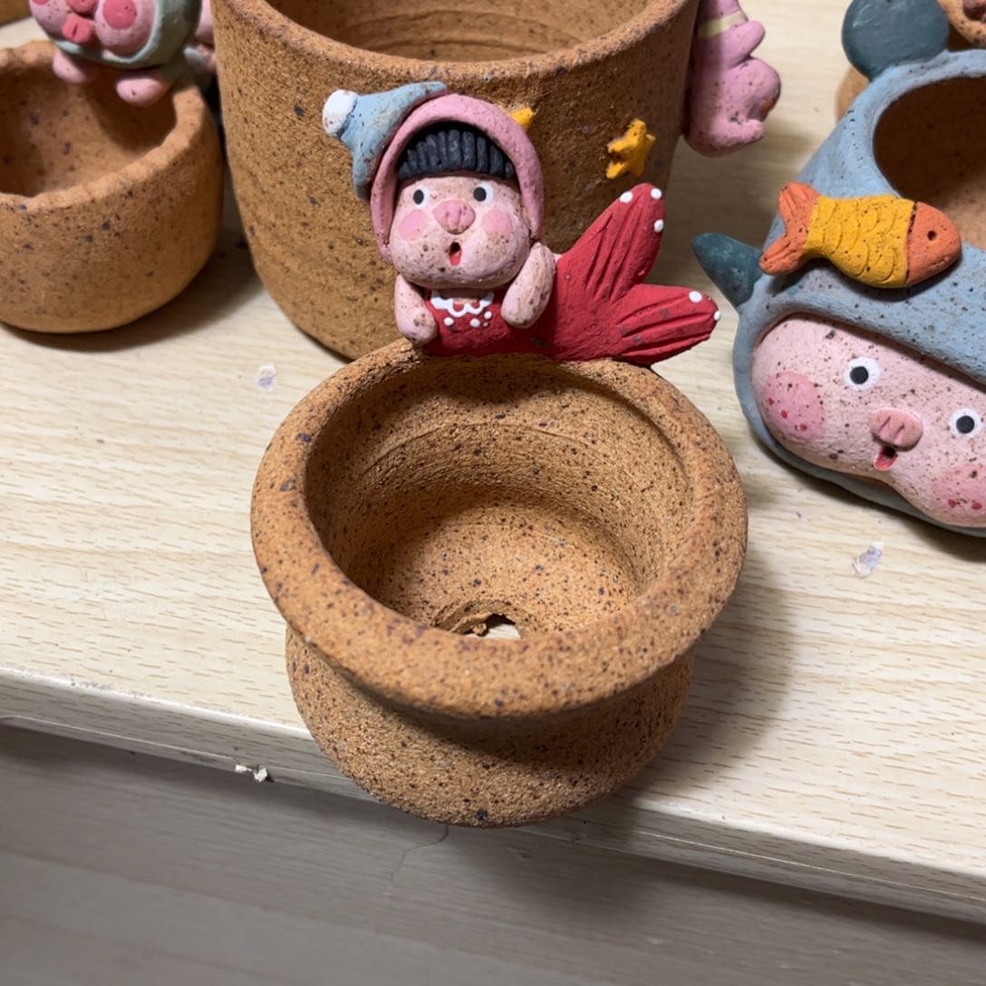 泥塑古镇炻陶花盆