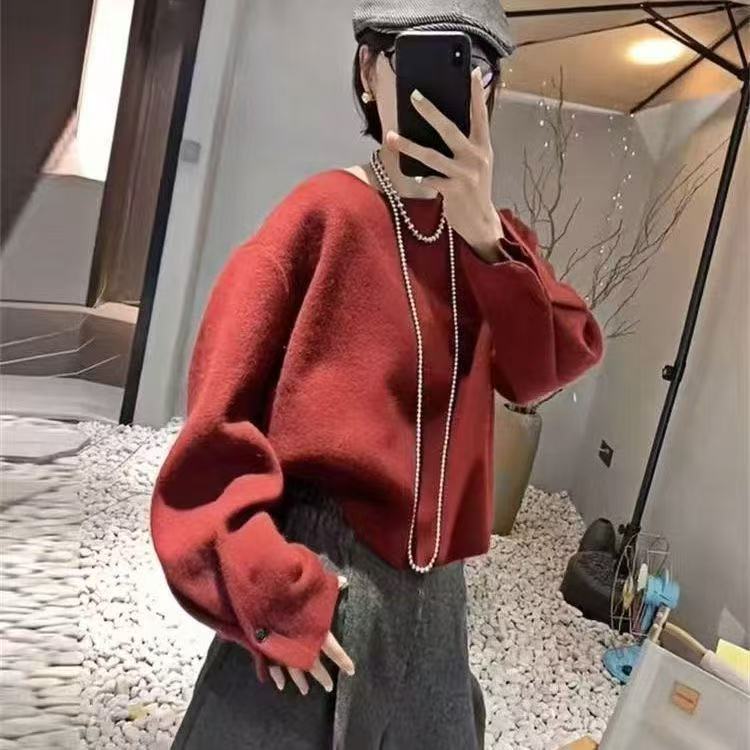 后背单排扣毛衣开衫女2025新款爆款秋冬宽松慵懒风设计感针织上衣