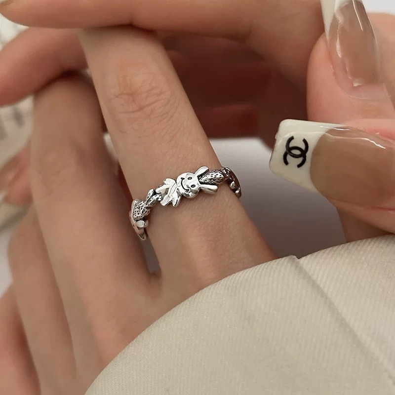 925银戒指 J8038 通体纯银个性潮流做旧生肖胡萝卜兔子开口戒指